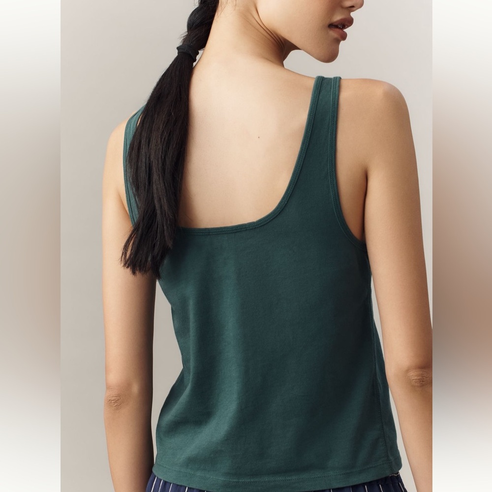 Pilcro Anthropologie Tank Top Green Button Front Summer Crop Medium NWT - Picture 11 of 14